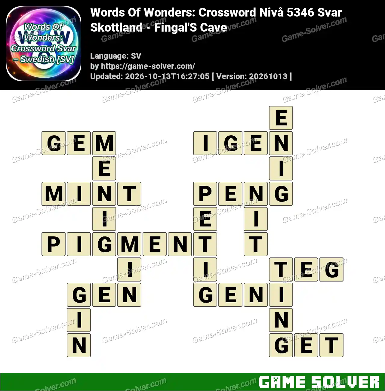 Words Of Wonders: Crossword Nivå 5346 Svar – Skottland – Fingal’S Cave